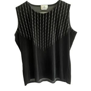 Velvet Sleeveless Sheath Blouse Black Silver Detail Jananas Made USA Regencycore